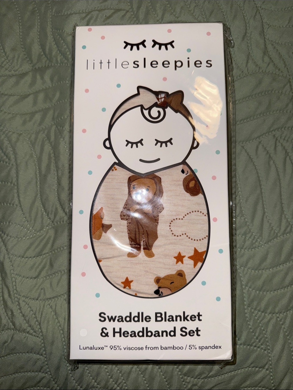 Little Sleepies Brown Bear Swaddle Blanket & Headband Set - Brown